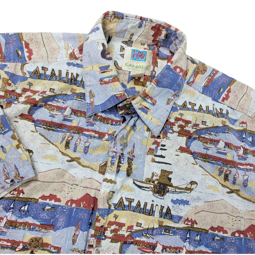 AVI Collection Kahala Mens Large Multicolor All Over Catalina Button Up SS